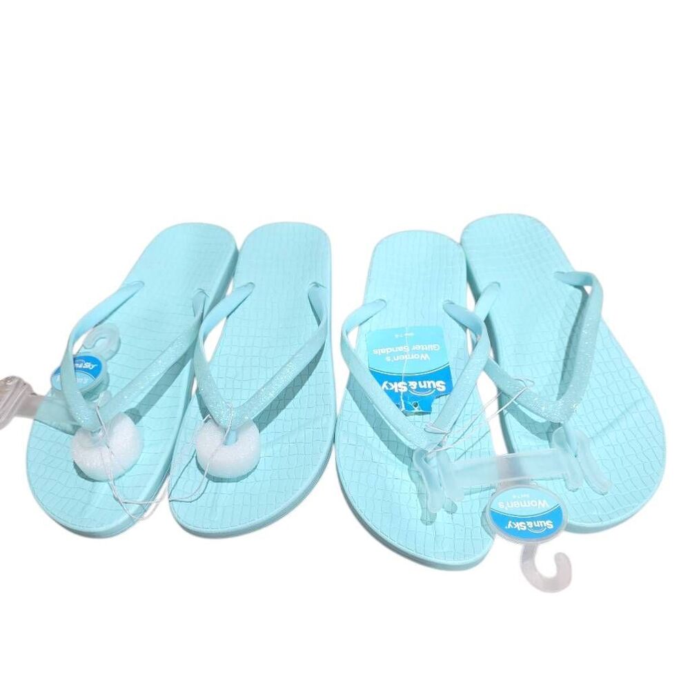 Sun & Sky womens Sz 7-8 2 blue-green 2 pair sandal glitter bundle